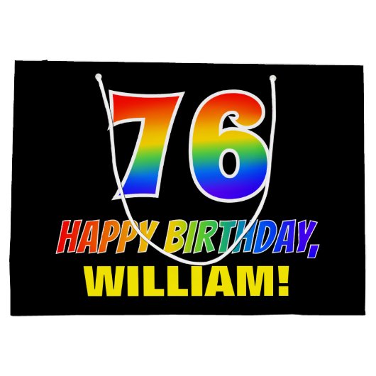 76誕生日:はっきりした,おもしろい,シンプル虹， 76 ラージペーパーバッグ (裏面)