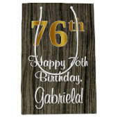 76誕生日:エレガントフェイク金ゴールドルック#,フェイク Wood ミディアムペーパーバッグ (正面)