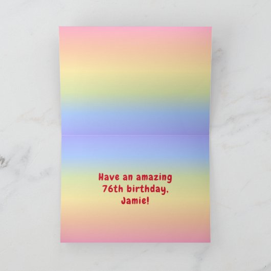 76誕生日:カラフルレインボー# 76,名前をカスタムする カード (内部)