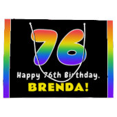 76誕生日:カラフルレインボー# 76,名前をカスタムする ラージペーパーバッグ (裏面)