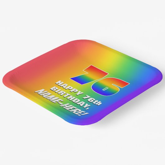 76誕生日: カラフル、おもしろいレインボーパターン# 76 ペーパープレート (傾斜あり)