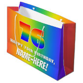 76誕生日: カラフル、おもしろいレインボーパターン# 76 ラージペーパーバッグ (正面アングル)