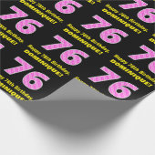 76誕生日:ピンクストライプのハートと「76」 +名前 ラッピングペーパー (角)