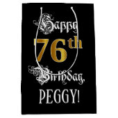 76誕生日~ファンシースクリプト;フェイク金ゴールド検索;名前 ミディアムペーパーバッグ (正面)