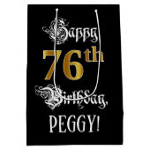 76誕生日~ファンシースクリプト;フェイク金ゴールド検索;名前 ミディアムペーパーバッグ (裏面)