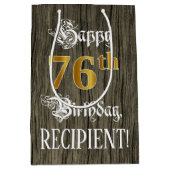 76誕生日:フェイク金ゴールドルック&ウッドフェイクパターン ミディアムペーパーバッグ (正面)