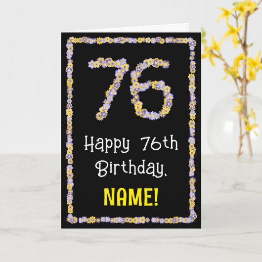 76誕生日:フローラ花数名前をカスタムする カード (黄色い花)