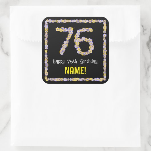 76誕生日:フローラ花数名前をカスタムする スクエアシール (バッグ)