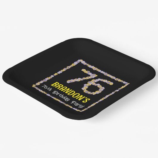 76誕生日:フローラ花数名前をカスタムする ペーパープレート (傾斜あり)