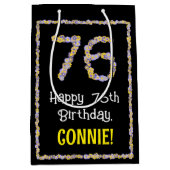 76誕生日:フローラ花数名前をカスタムする ミディアムペーパーバッグ (正面)
