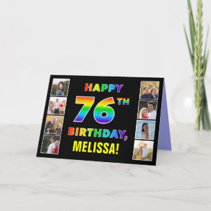 76誕生日：レインボー文字カスタム、写真&名前 カード