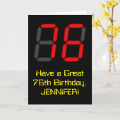 76誕生日：レッドデジタルクロックスタイル"76" +名前 カード (黄色い花)