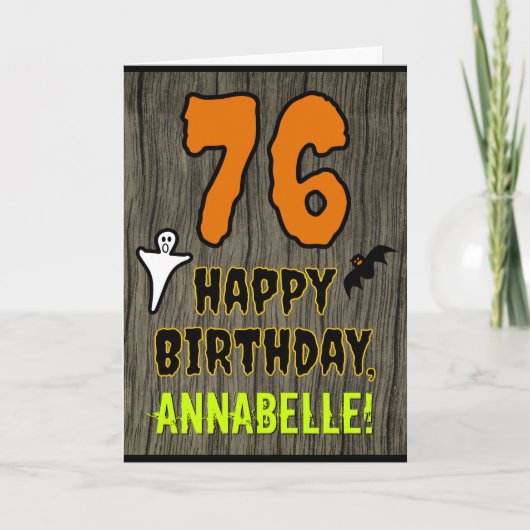 76誕生日:不気味ハロウィーンテーマ、名前をカスタムする カード (正面)