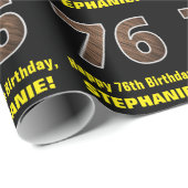 76誕生日:名前フェイク&木目パターン「76」 ラッピングペーパー (ロールコーナー)