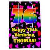 76誕生日:愛するハートパターン、虹# 76 ミディアムペーパーバッグ (裏面)