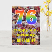 76誕生日、素朴紅葉、レインボー「76」 カード (黄色い花)