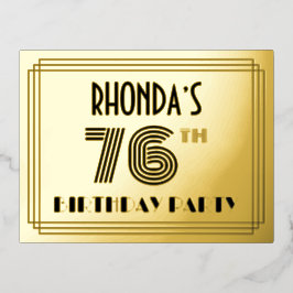 76th誕生日パーティー～アールデコスタイル"76" +名前 箔招待状ポストカード