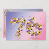 76th Birthdayパーティー、花の文字 招待状 (正面/裏面)