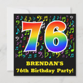 76th Birthday Party:おもしろいミュージックシンボルRainbow 76 招待状 (正面)