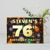 76th Birthday Party —おもしろい、カラフルFireworks Look 箔招待状 (立ち正面)