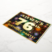 76th Birthday Party —おもしろい、カラフルFireworks Look 箔招待状 (回転した状態)