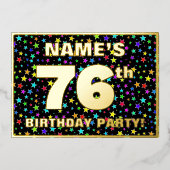 76th Birthday Party —おもしろい、スターカラフルズ・パターン 箔招待状 (正面)