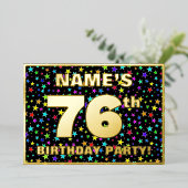 76th Birthday Party —おもしろい、スターカラフルズ・パターン 箔招待状 (立ち正面)