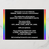 76th Birthday Party:おもしろい、レインボーカラフルパターン 箔招待状 (裏面)