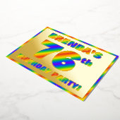 76th Birthday Party —おもしろい、レインボースペクトル「76」 箔招待状 (回転した状態)