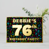 76th Birthday Party —おもしろい、音楽カラフル記号 箔招待状 (立ち正面)