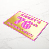 76th Birthday Party — はっきりした、おもしろい、ピンクストライプ色76 箔招待状 (回転した状態)