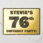 76th Birthday Party — はっきりしたWood Grainフェイク文字 箔招待状 (正面)