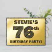 76th Birthday Party — はっきりしたWood Grainフェイク文字 箔招待状 (立ち正面)