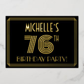 76th Birthday Party —アールデコスタイル「76」 +名前 箔招待状 (正面)