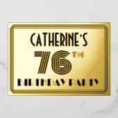 76th Birthday Party —アールデコスタイル「76」 & Name 箔招待状 (正面)