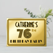 76th Birthday Party —アールデコスタイル「76」 & Name 箔招待状 (立ち正面)