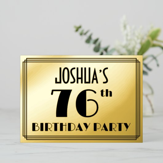 76th Birthday Party —アールデコ検索「76」 +名前 箔招待状 (立ち正面)