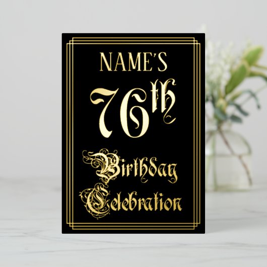 76th Birthday Party – スクリプファンシートと名前をカスタムする 箔招待状 (立ち正面)