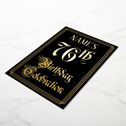 76th Birthday Party – スクリプファンシートと名前をカスタムする 箔招待状 (回転した状態)