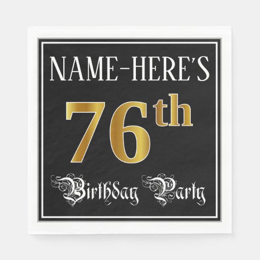 76th Birthday Party – スクリプファンシート、フェイク金ゴールド・ルック スタンダードランチョンナプキン (正面)