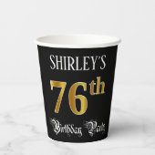 76th Birthday Party – スクリプファンシート、フェイク金ゴールド・ルック 紙コップ (裏面)