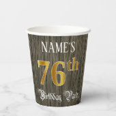 76th Birthday Party — フェイク金ゴールド&ウッドフェイク・ルックス 紙コップ (裏面)