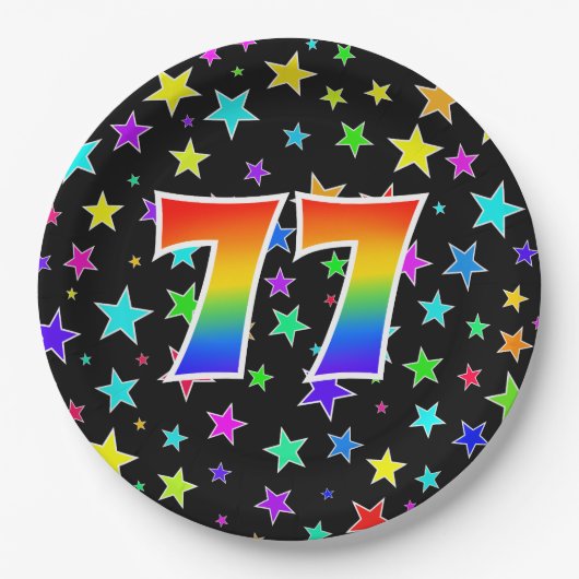 77イベント:はっきりした,おもしろい,虹カラフル77 ペーパープレート (正面)