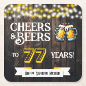 77年のお祝い　ラスティックバースデー　乾杯 スクエアペーパーコースター (正面)