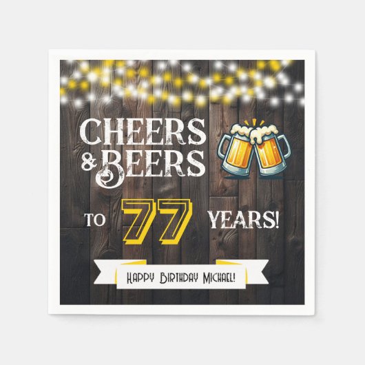 77歳の誕生日おめでとう!乾杯とビールでお祝い スタンダードカクテルナプキン (正面)
