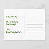 77歳の誕生日おめでとう:楽しいハート柄、虹色77 ポストカード (裏面)