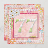 77歳の誕生日パーティースクラップブック作りスタイル 招待状 (正面/裏面)