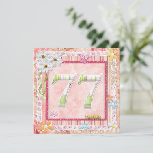 77歳の誕生日パーティースクラップブック作りスタイル 招待状 (スタンド正面)