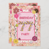 77歳の誕生日パーティー招待状（花枠付き） 招待状 (正面/裏面)