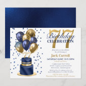 77歳の誕生日ブルーケーキ 招待状 (正面/裏面)